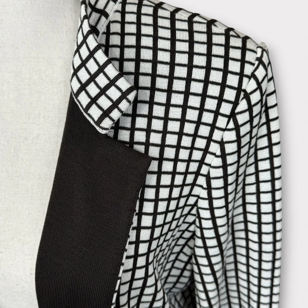 MISOOK Heritage Knit Open Front Jacket Blazer Black White Checkered Womens Large - Picture 10 of 10